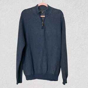 Johnston & Murphy‎ Men L Pima Cotton Quarter Zip Sweater Blue Knit Pullover Golf
